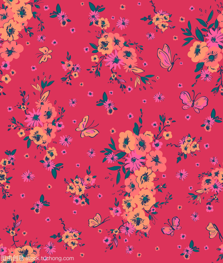 矢量無縫溫柔手繪藝術(shù)夏季花草圖案