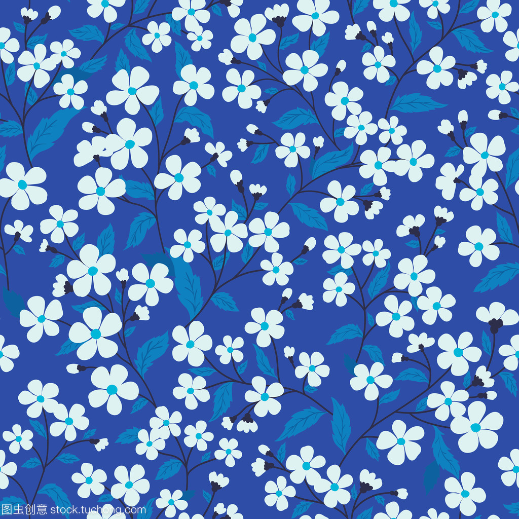 矢量無(wú)縫手繪制溫柔天真花卉圖案花布設(shè)計(jì)